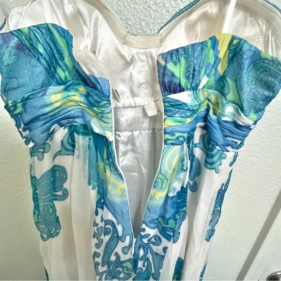 Caché Size 8 Blue Green Paisley Chiffon Maxi Dress Resort Evening Event Prom - Picture 5 of 11